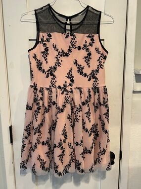 The Children's Place Pink Dress with Black Floral Mesh Yoke